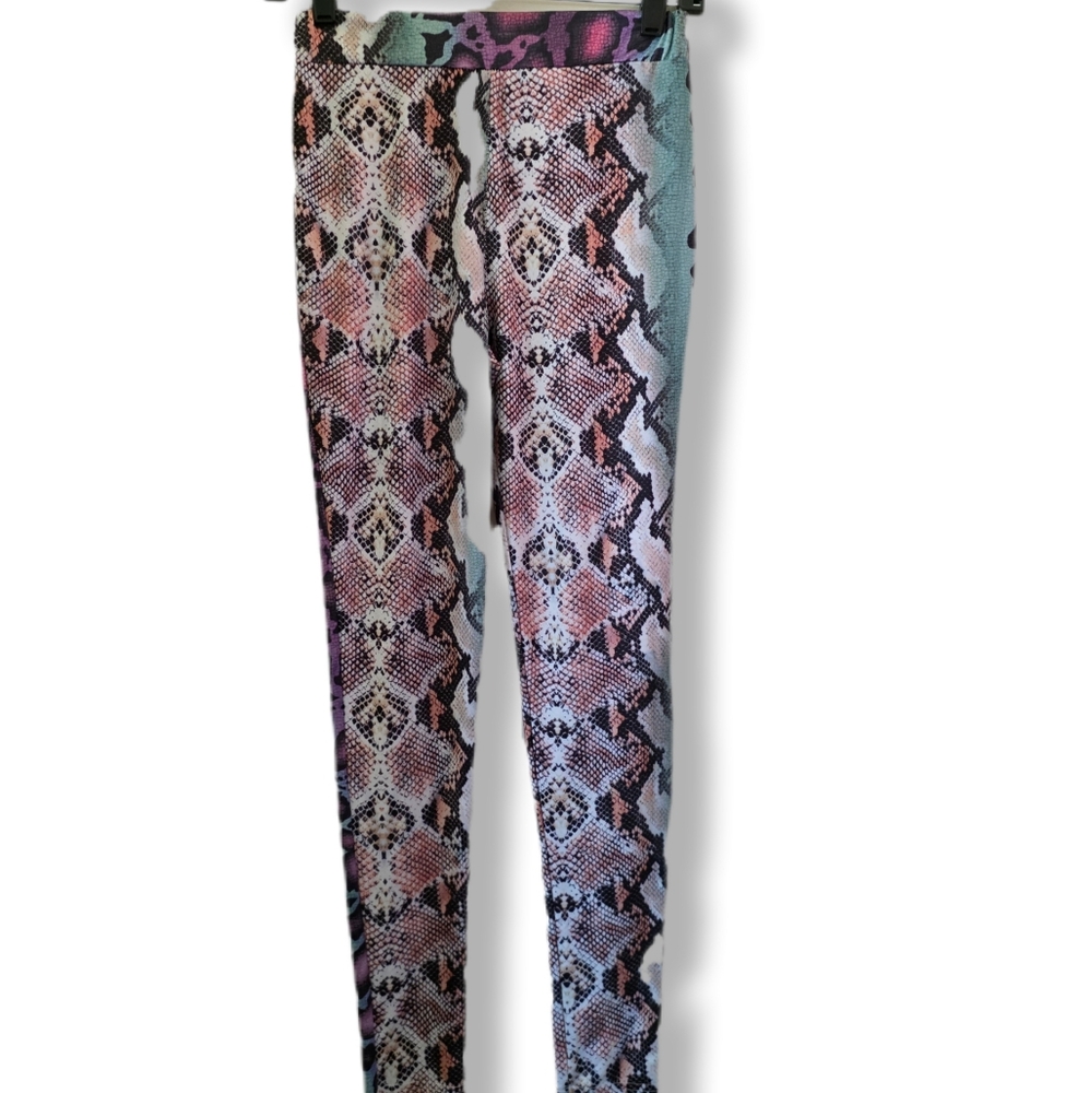 Snake Print Pink & Green Medium Leggings Sexy Tight Going Out